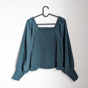 Lucie Bubble-Sleeve Smocked Top